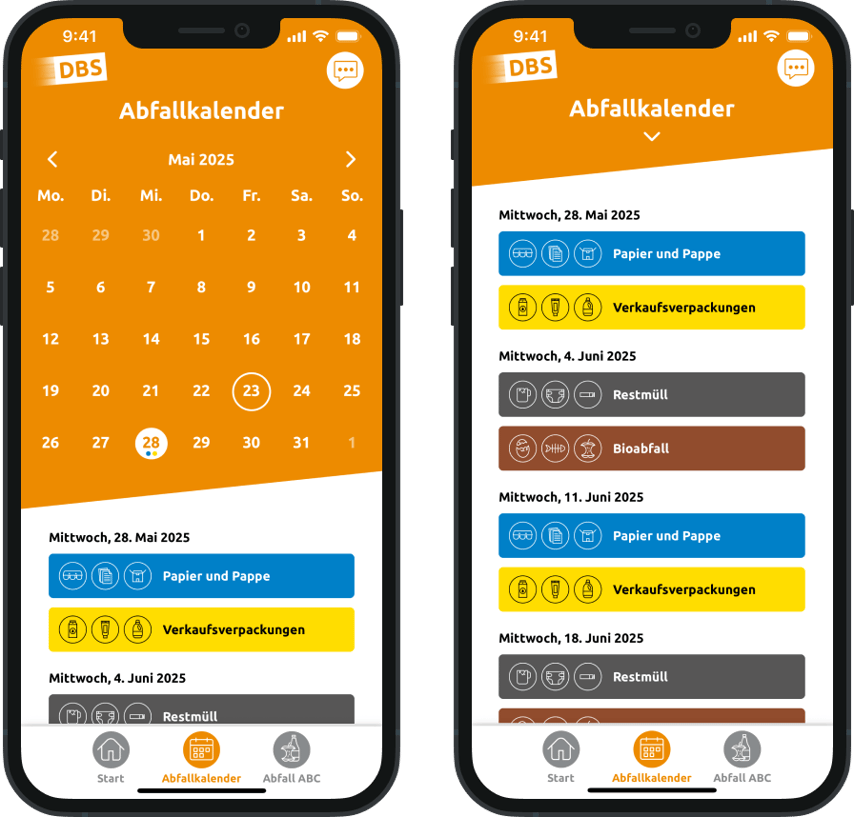 Mobile view of the app