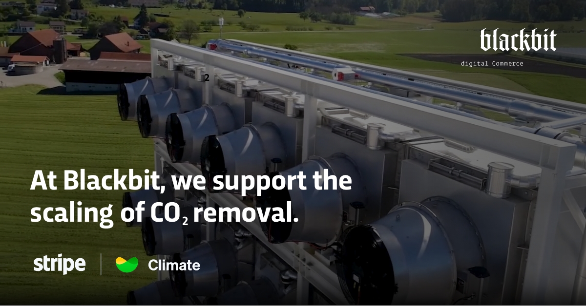 Image from the Stripe Climate Program website shows the words "At Blackbit, we donate 1% of our sales to carbon removal"