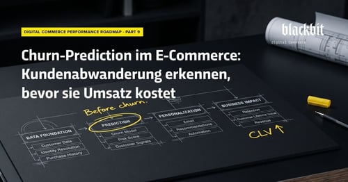 Blackbit Digital Commerce Performance Roadmap, Teil 9: Titelgrafik „Churn-Prediction im E-Commerce: Kundenabwanderung erkennen, bevor sie Umsatz kostet